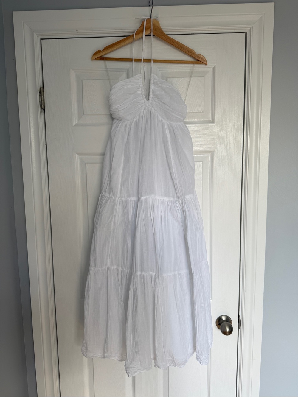 American Eagle Outfitters White Strapless Tiered Maxi Dress